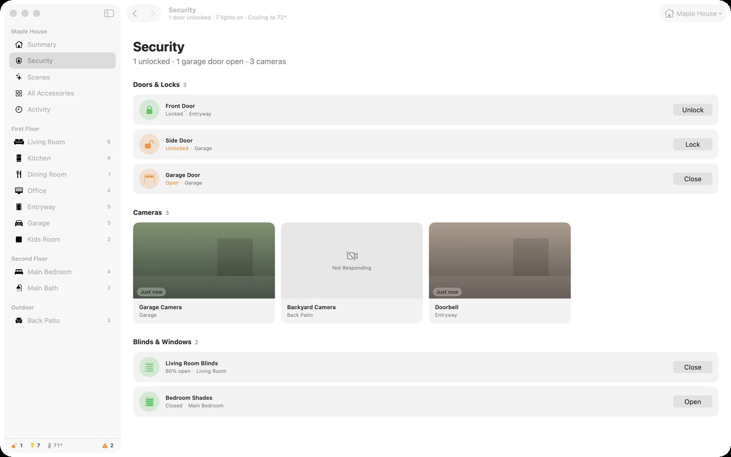Homestead Security page with locks, garage door and cameras